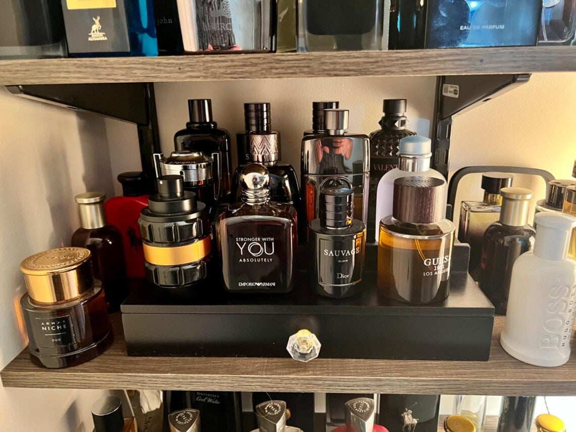 3 Tier Countertop Wooden Cologne Organizer With Drawer | Perfume Dresser Organizer | Makeup Organizer | Makeup Holder | Mens Jewelry Box