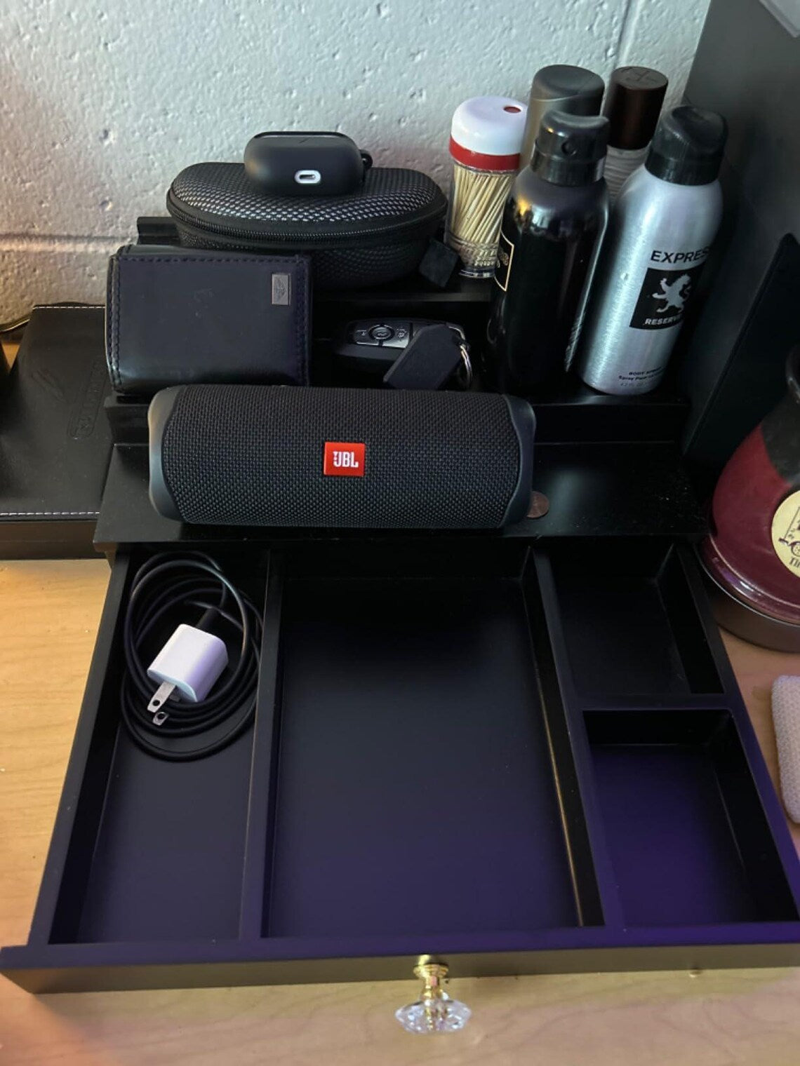 3 Tier Countertop Wooden Cologne Organizer With Drawer | Perfume Dresser Organizer | Makeup Organizer | Makeup Holder | Mens Jewelry Box