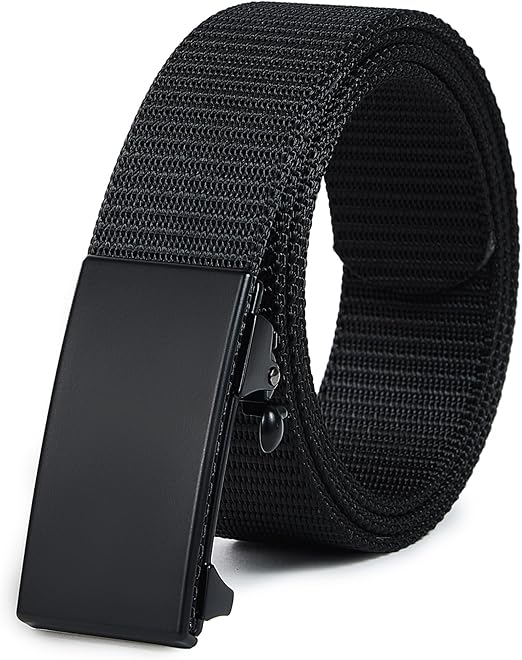 Men’s Tactical Ratchet Web Belt – Nylon No-Hole Hiking & Golf Belt with Automatic Buckle