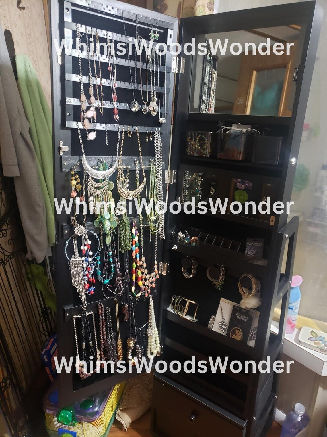 Rotating Wooden Jewelry Armoire With Full Length Mirror | Jewelry Organizer | Jewelry Cabinet | Lockable Jewelry Cabinet | Gift For Her