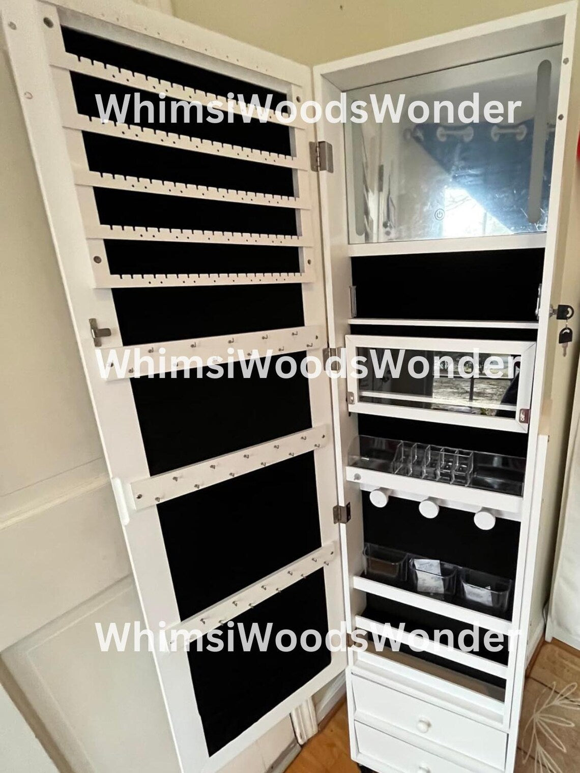 Rotating Wooden Jewelry Armoire With Full Length Mirror | Jewelry Organizer | Jewelry Cabinet | Lockable Jewelry Cabinet | Gift For Her