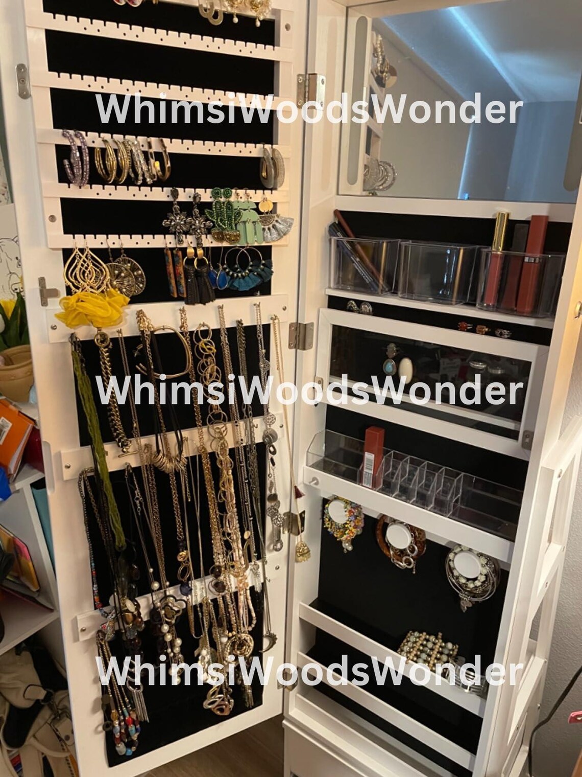 Rotating Wooden Jewelry Armoire With Full Length Mirror | Jewelry Organizer | Jewelry Cabinet | Lockable Jewelry Cabinet | Gift For Her