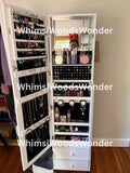 Rotating Wooden Jewelry Armoire With Full Length Mirror | Jewelry Organizer | Jewelry Cabinet | Lockable Jewelry Cabinet | Gift For Her