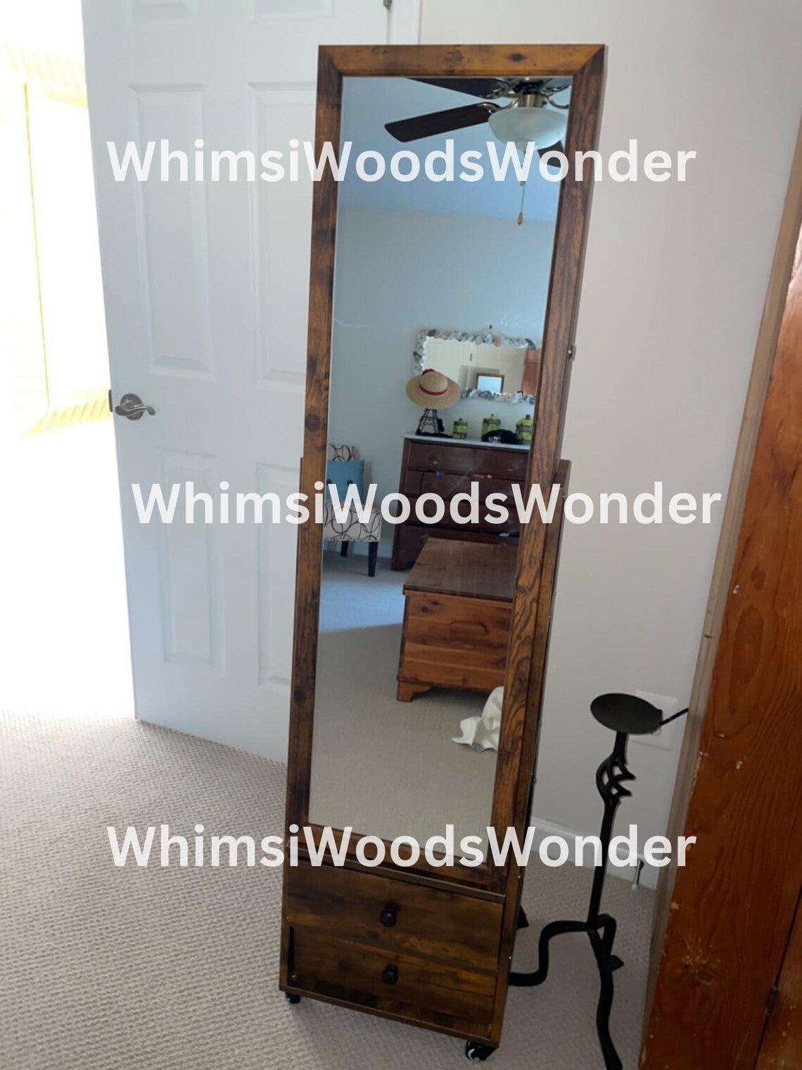 Rotating Wooden Jewelry Armoire With Full Length Mirror | Jewelry Organizer | Jewelry Cabinet | Lockable Jewelry Cabinet | Gift For Her