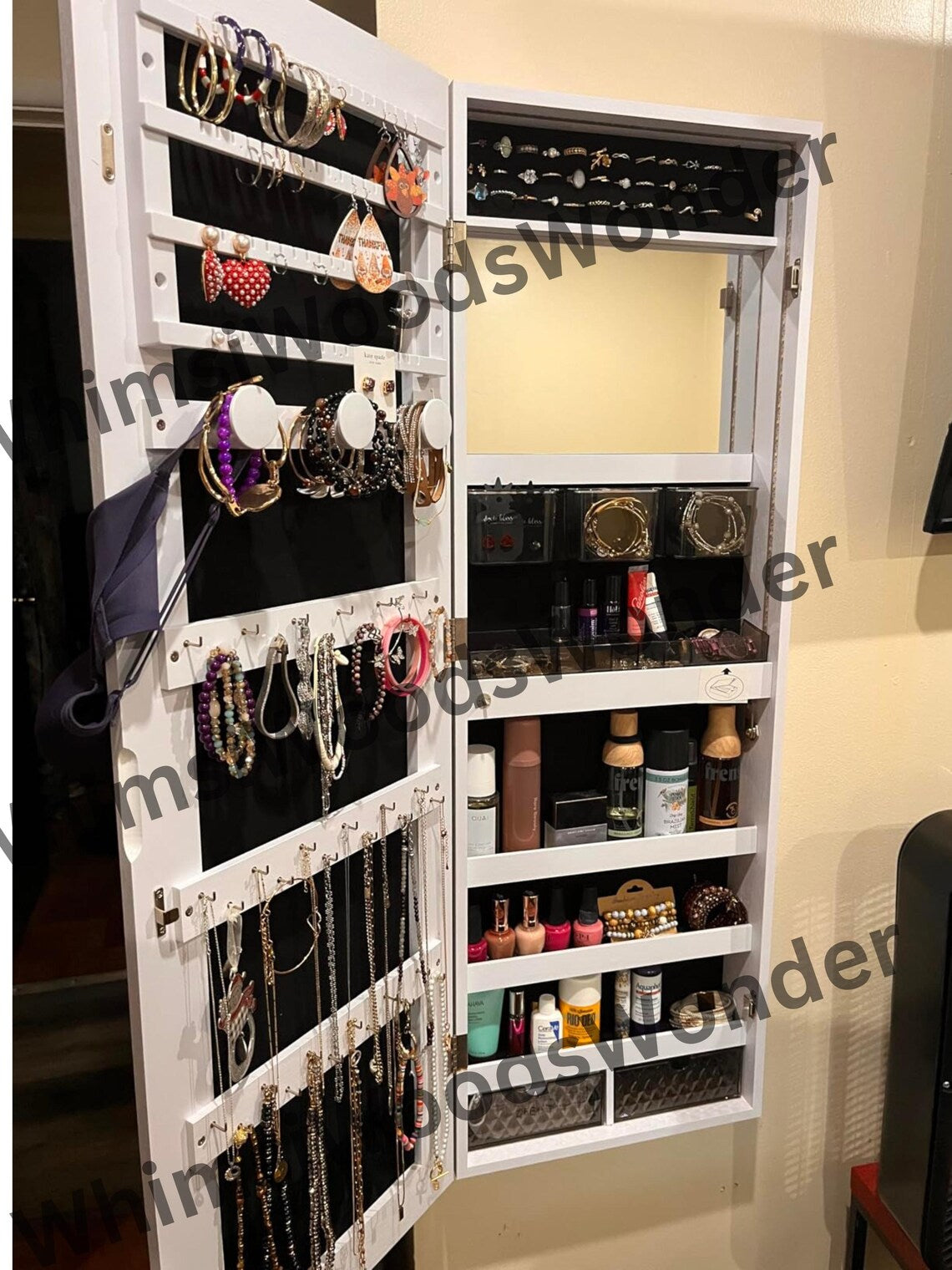 Rustic Wood Jewelry Cabinet Armoire Organizer With LED Mirror | Storage Cabinet | Medicine Cabinet | Jewelry Holder | Bridesmaid Gift Box