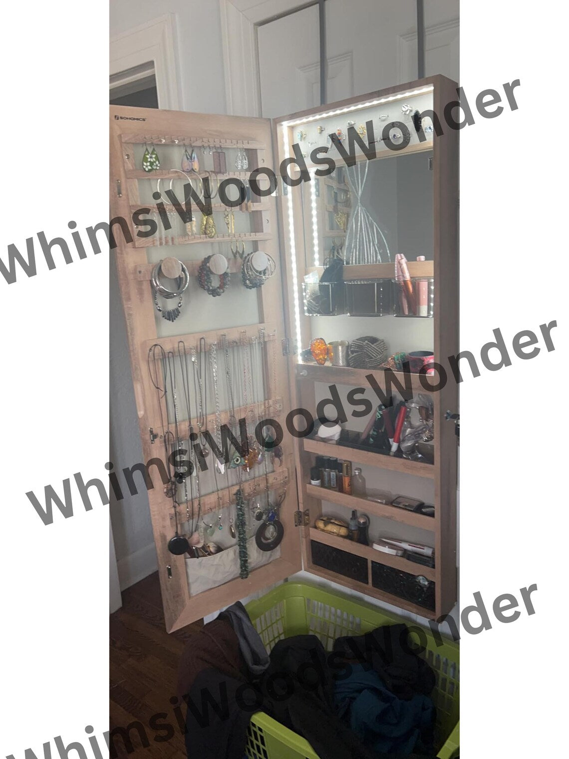 Rustic Wood Jewelry Cabinet Armoire Organizer With LED Mirror | Storage Cabinet | Medicine Cabinet | Jewelry Holder | Bridesmaid Gift Box