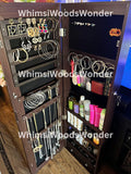 Wall Mounted Wood Jewelry Armoire With Full Length Mirror & 6 LEDS | Jewelry Cabinet | Jewlery Holder | Earring Display | Gift For Her