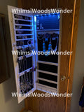 Wall Mounted Wood Jewelry Armoire With Full Length Mirror & 6 LEDS | Jewelry Cabinet | Jewlery Holder | Earring Display | Gift For Her