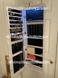 Wall Mounted Wood Jewelry Armoire With Full Length Mirror & 6 LEDS | Jewelry Cabinet | Jewlery Holder | Earring Display | Gift For Her