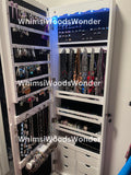 Wall Mounted Wood Jewelry Armoire With LED Mirror | Jewelry Cabinet | Jewelry Organizer Box | Jewelry Holder | Earring Holder | Gift For Her