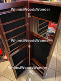 Wall Mounted Wooden Jewelry Armoire With Full Length Mirror | Jewelry Cabinet | Jewelry Organizer | Jewelry Storage | Necklace Holder