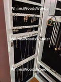 Wall Mounted Wooden Jewelry Armoire With Full Length Mirror | Jewelry Cabinet | Jewelry Organizer | Jewelry Storage | Necklace Holder
