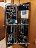 Wall Mounted Wooden Jewelry Armoire With Full Length Mirror | Jewelry Cabinet | Jewelry Organizer | Jewelry Storage | Necklace Holder