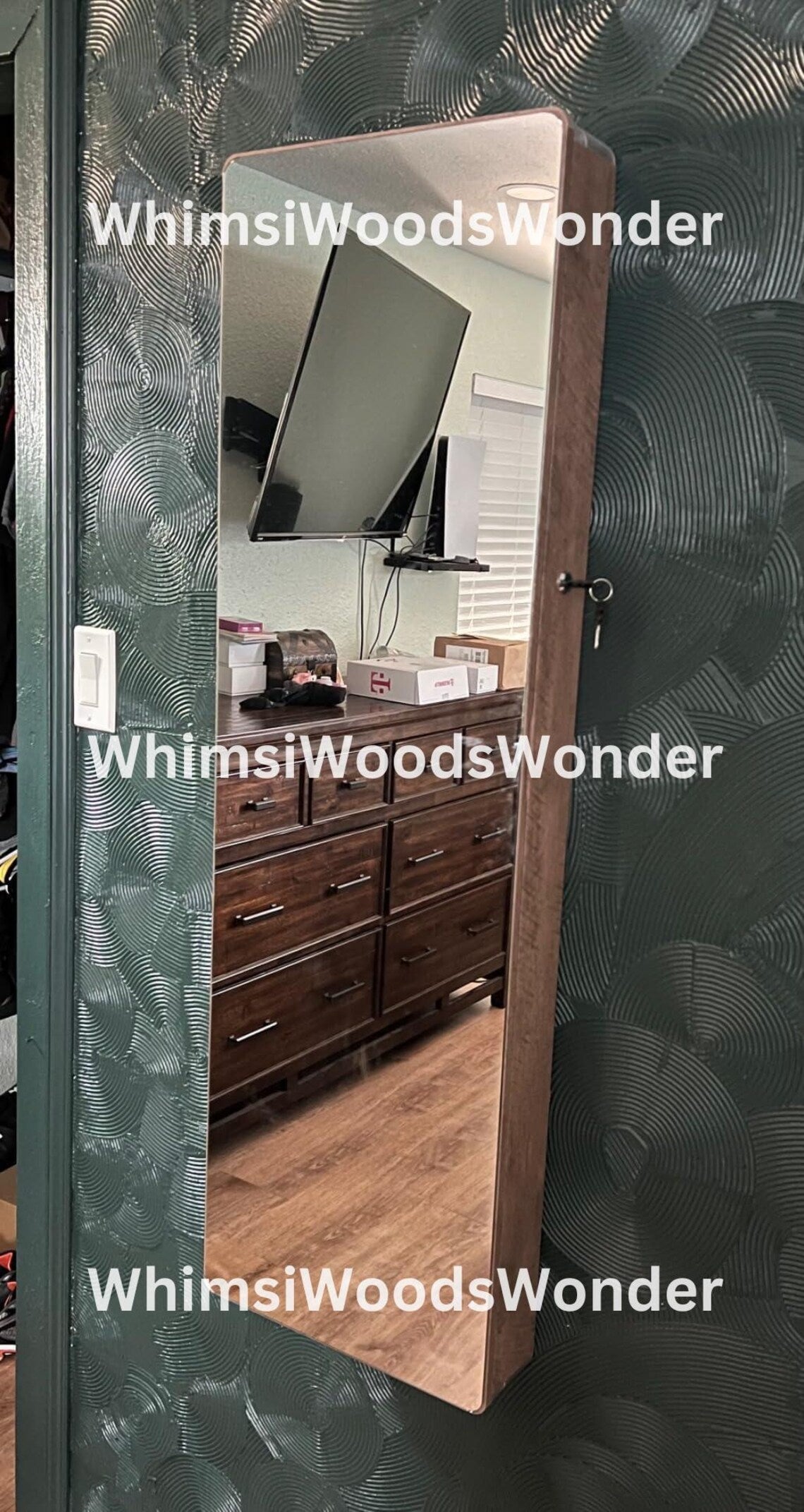 Wall Mounted Wooden Jewelry Armoire with Mirror | Jewelry Organizer | Jewelry Cabinet | Jewelry Storage | Earring Display | Gift For Her