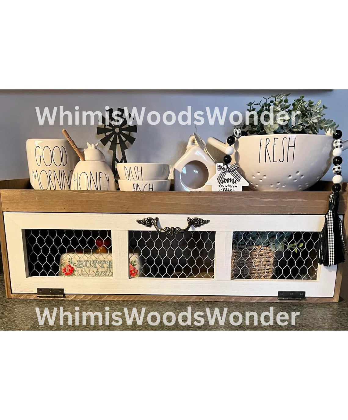 Wood Chicken Wire Countertop Shelf | Pantry Storage Cabinet | Kitchen Counter Shelf | Kitchen Storage | Kitchen Decor | Storage Cabinet