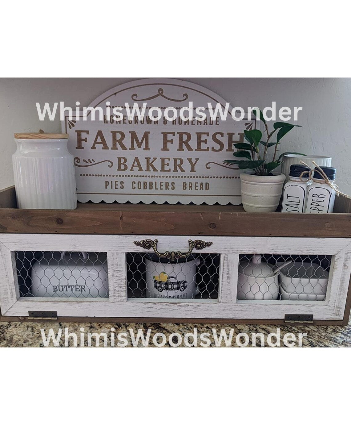 Wood Chicken Wire Countertop Shelf | Pantry Storage Cabinet | Kitchen Counter Shelf | Kitchen Storage | Kitchen Decor | Storage Cabinet