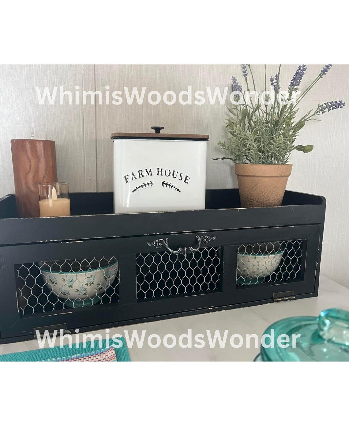 Wood Chicken Wire Countertop Shelf | Pantry Storage Cabinet | Kitchen Counter Shelf | Kitchen Storage | Kitchen Decor | Storage Cabinet