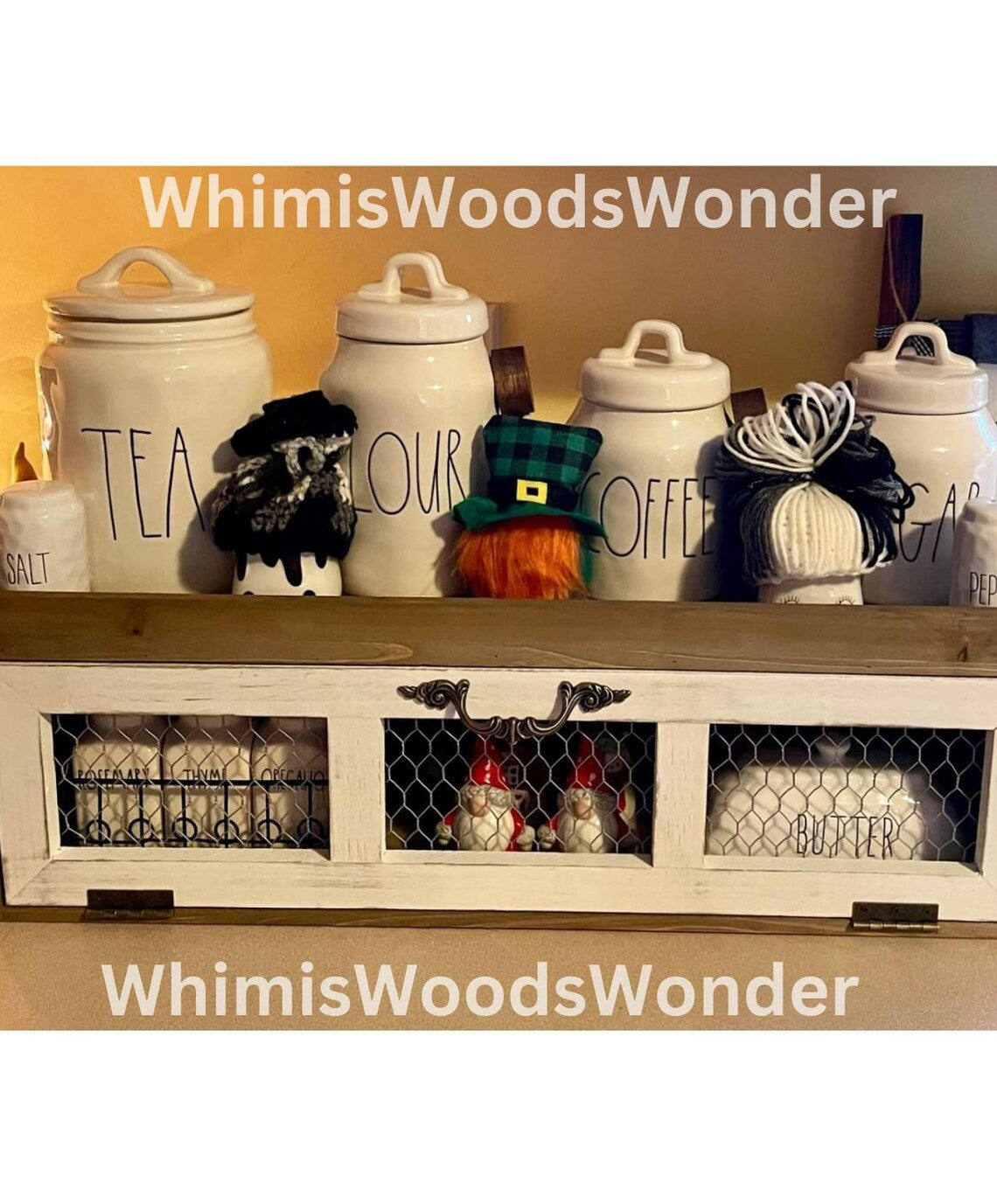 Wood Chicken Wire Countertop Shelf | Pantry Storage Cabinet | Kitchen Counter Shelf | Kitchen Storage | Kitchen Decor | Storage Cabinet