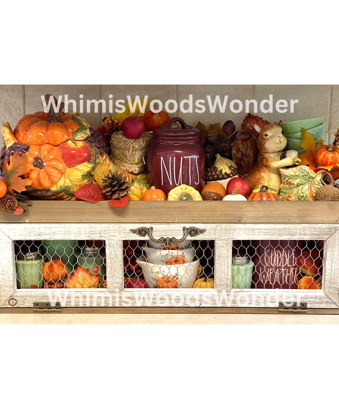 Wood Chicken Wire Countertop Shelf | Pantry Storage Cabinet | Kitchen Counter Shelf | Kitchen Storage | Kitchen Decor | Storage Cabinet