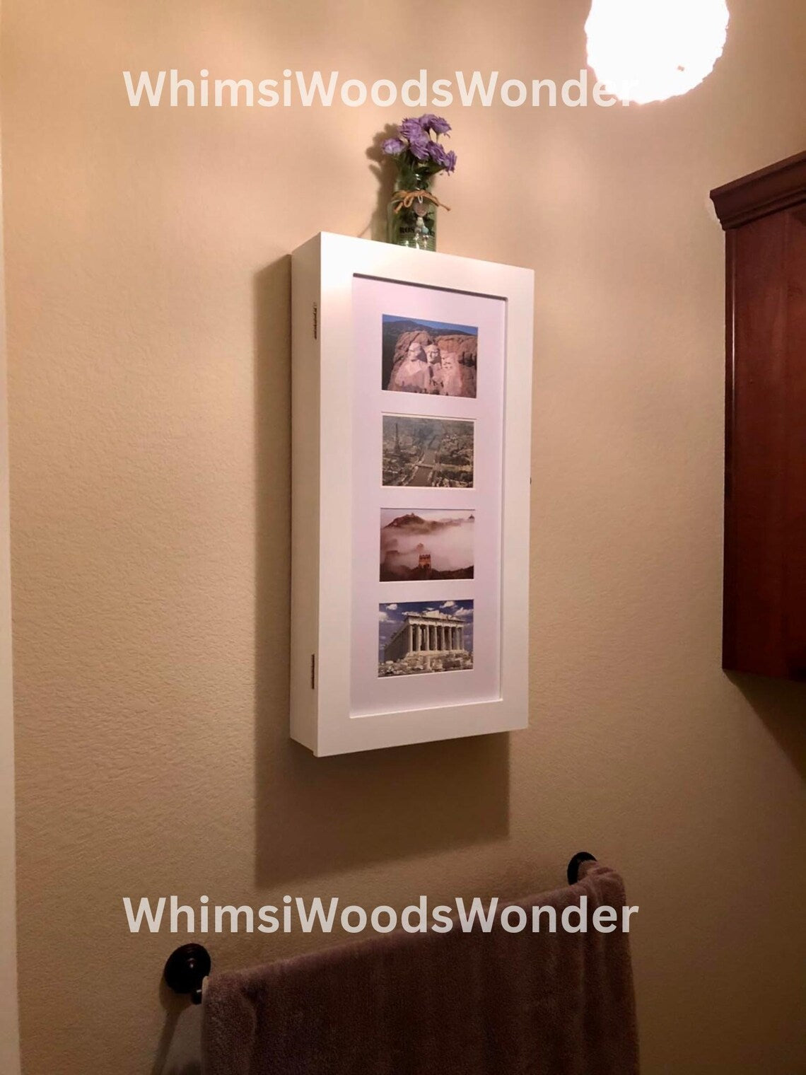 Wood Jewelry Armoire with Photo Frame | Jewelry Cabinet | Jewelry Organizer | Necklace Display | Earring Organizer | Makeup Organizer