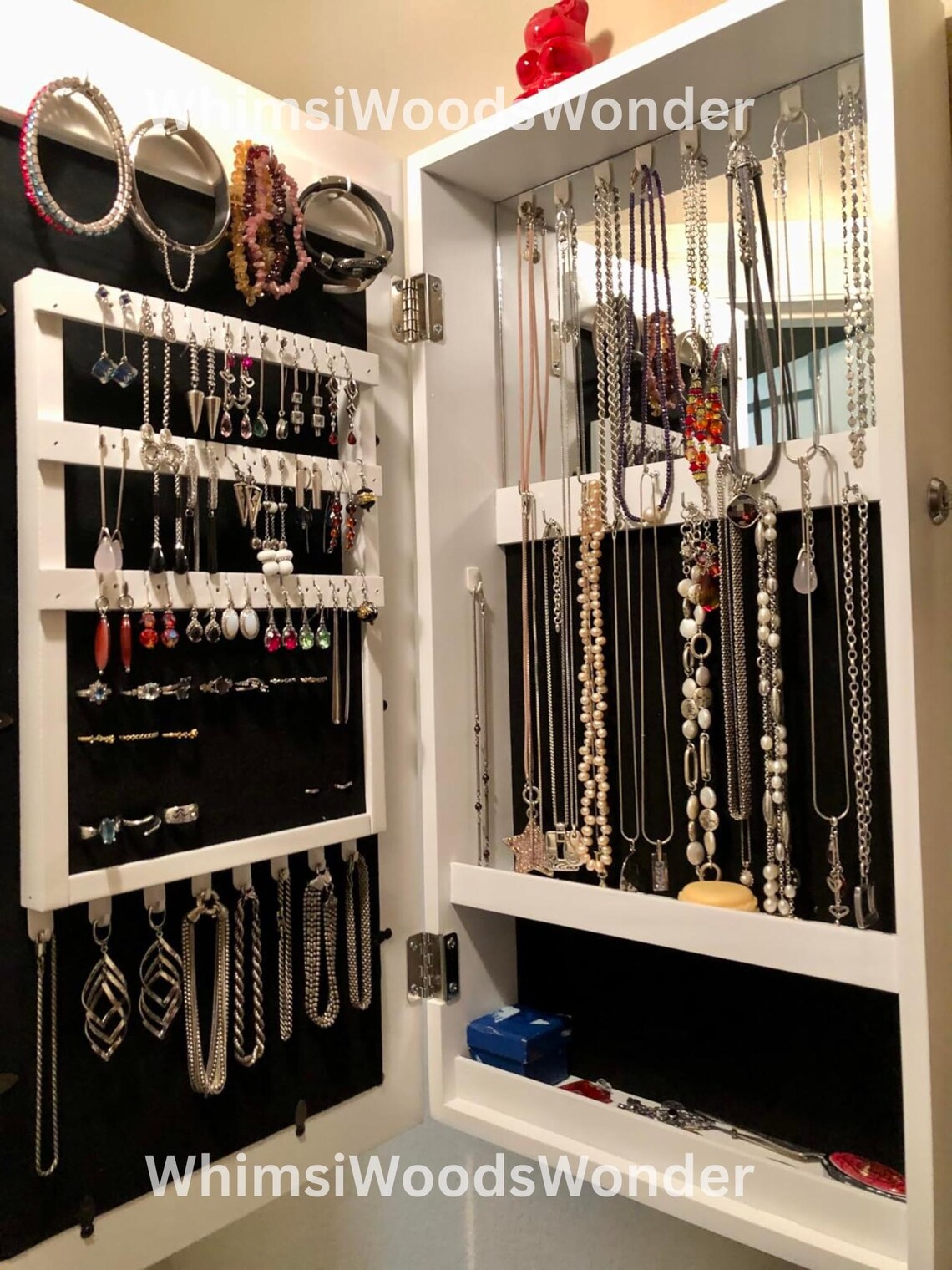 Wood Jewelry Armoire with Photo Frame | Jewelry Cabinet | Jewelry Organizer | Necklace Display | Earring Organizer | Makeup Organizer