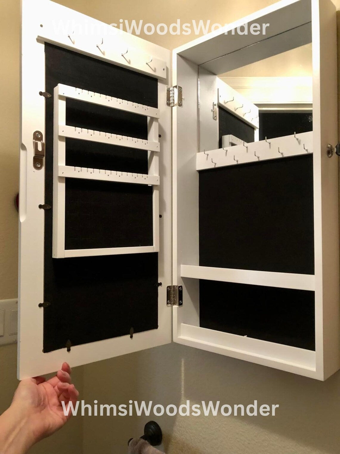 Wood Jewelry Armoire with Photo Frame | Jewelry Cabinet | Jewelry Organizer | Necklace Display | Earring Organizer | Makeup Organizer