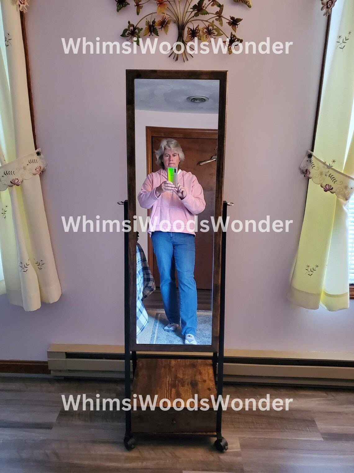 Wooden Lockable Jewelry Cabinet with Full-Length Mirror | Jewelry Armoire | Jewelry Storage Shelf | Jewelry Organizer | Makeup Shelf