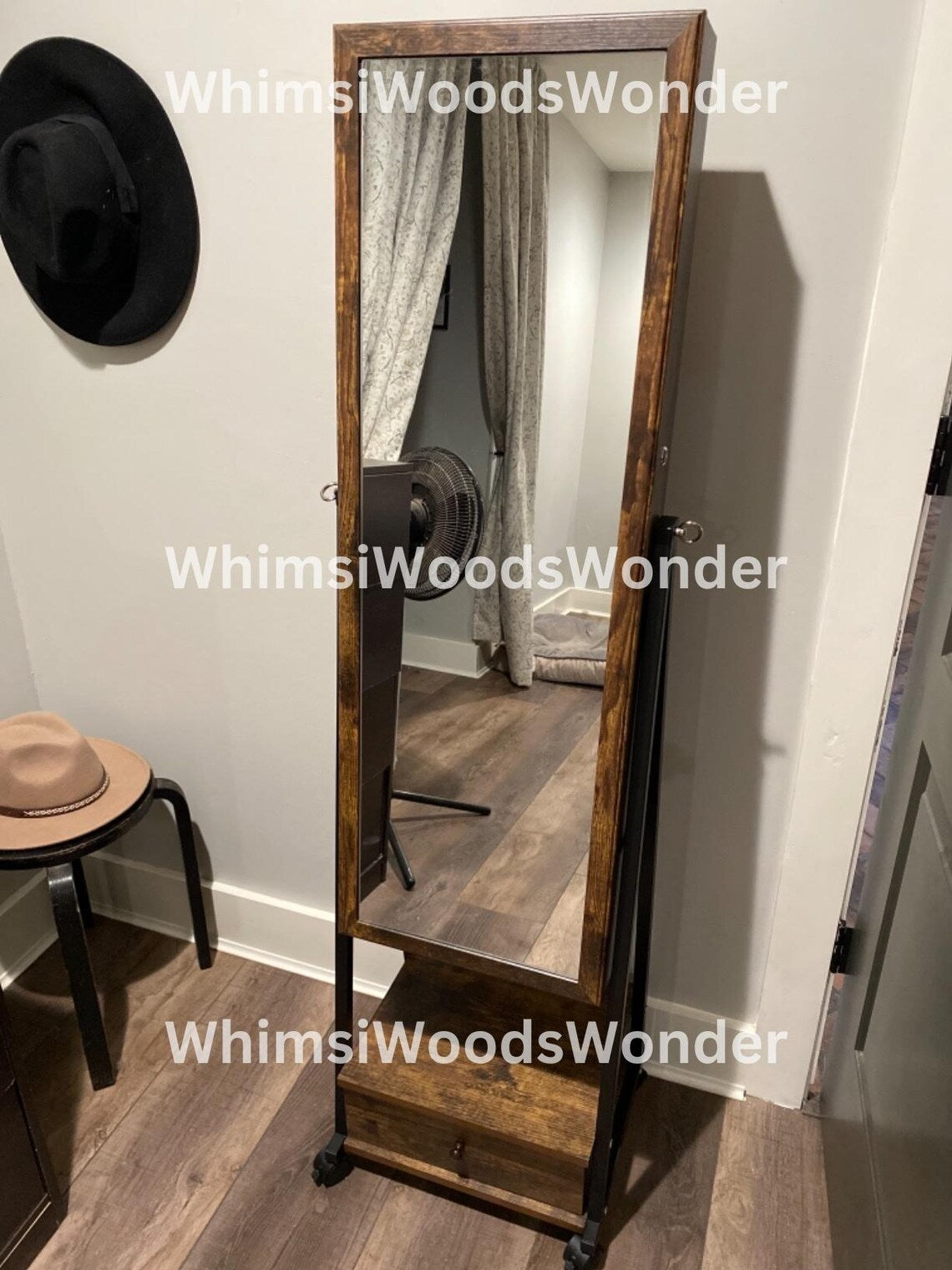Wooden Lockable Jewelry Cabinet with Full-Length Mirror | Jewelry Armoire | Jewelry Storage Shelf | Jewelry Organizer | Makeup Shelf